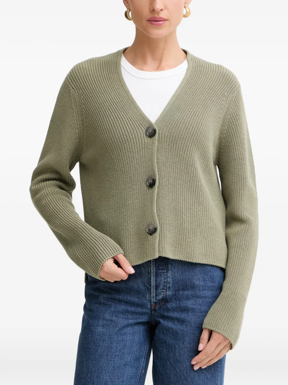 Marc O'Polo ribbed-knit V-neck cardigan - Verde