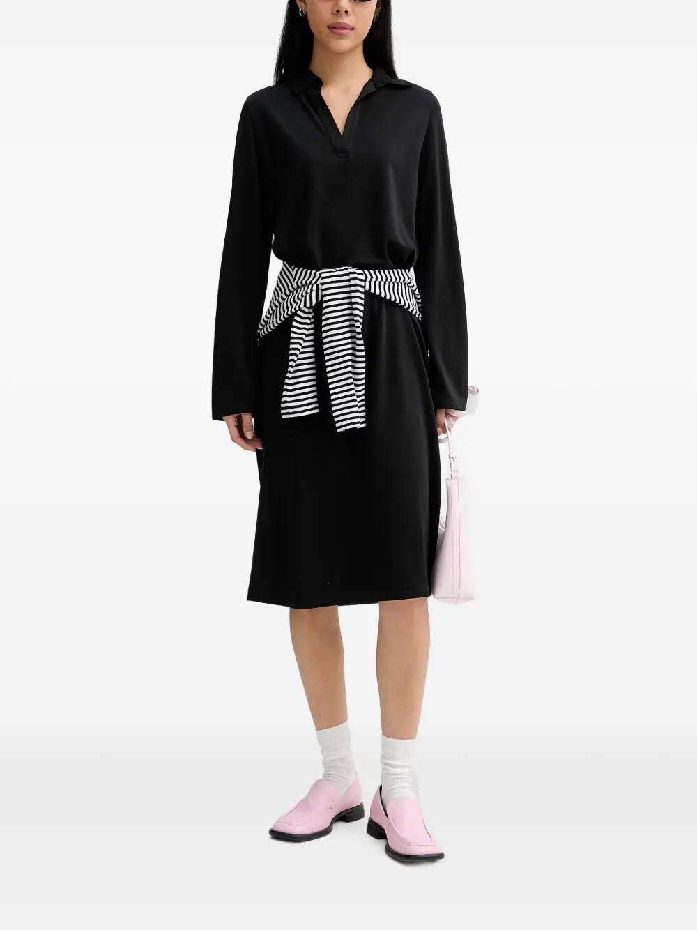 Marc O'Polo midi-jurk met polokraag en lange mouwen Zwart