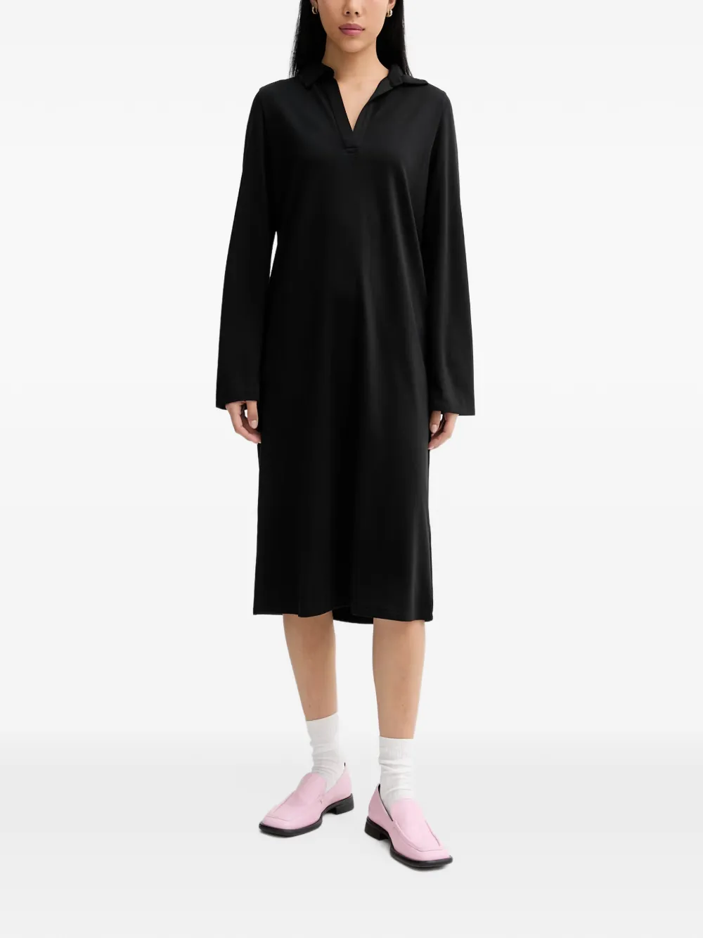 Marc O'Polo long-sleeve polo-collar midi dress - Schwarz
