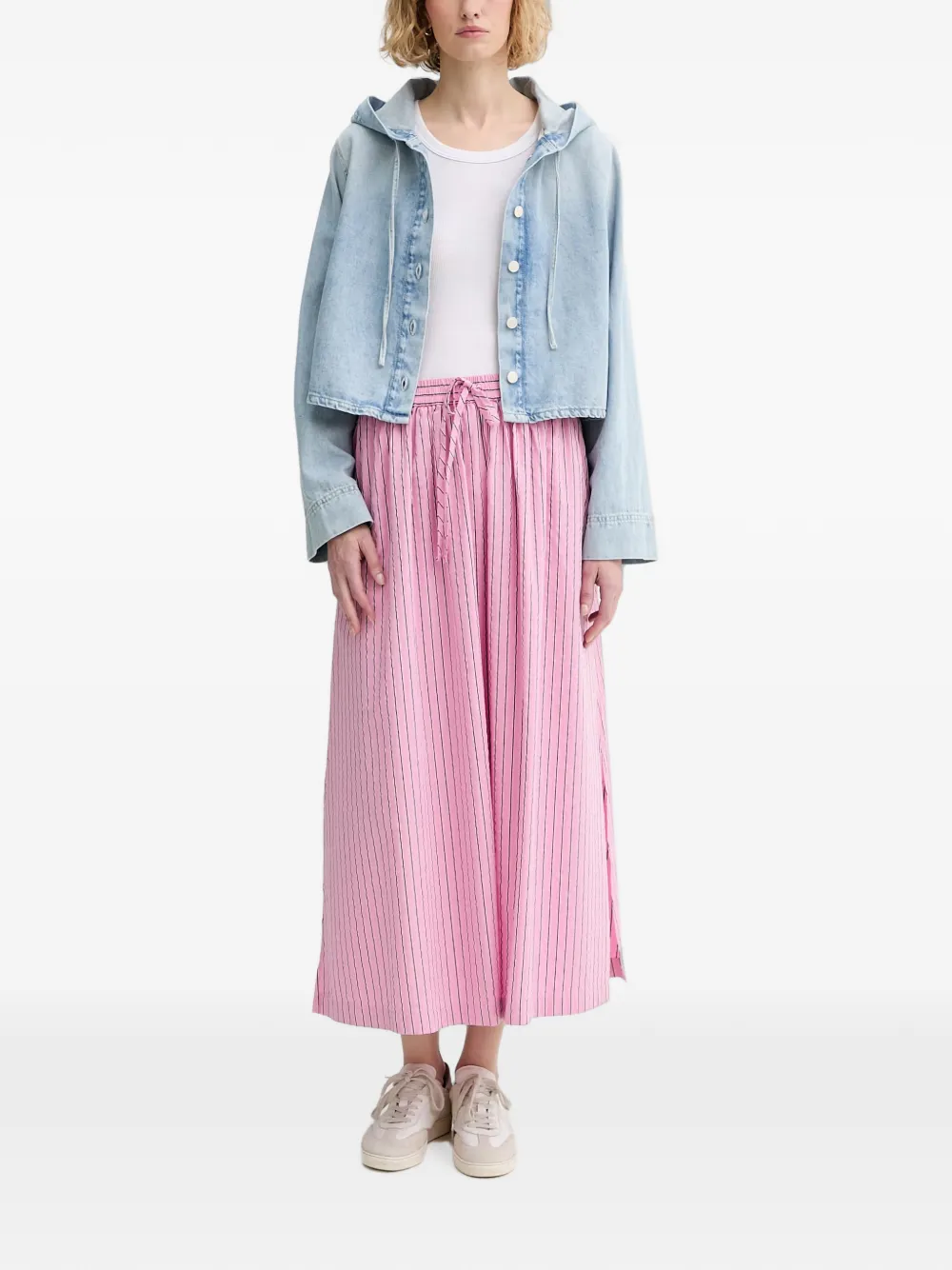 Marc O'Polo Midi-rok met trekkoord en verticale streep Roze