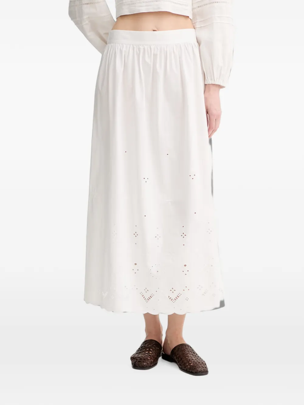 Marc O'Polo broderie-anglaise scalloped-hem skirt - Bianco