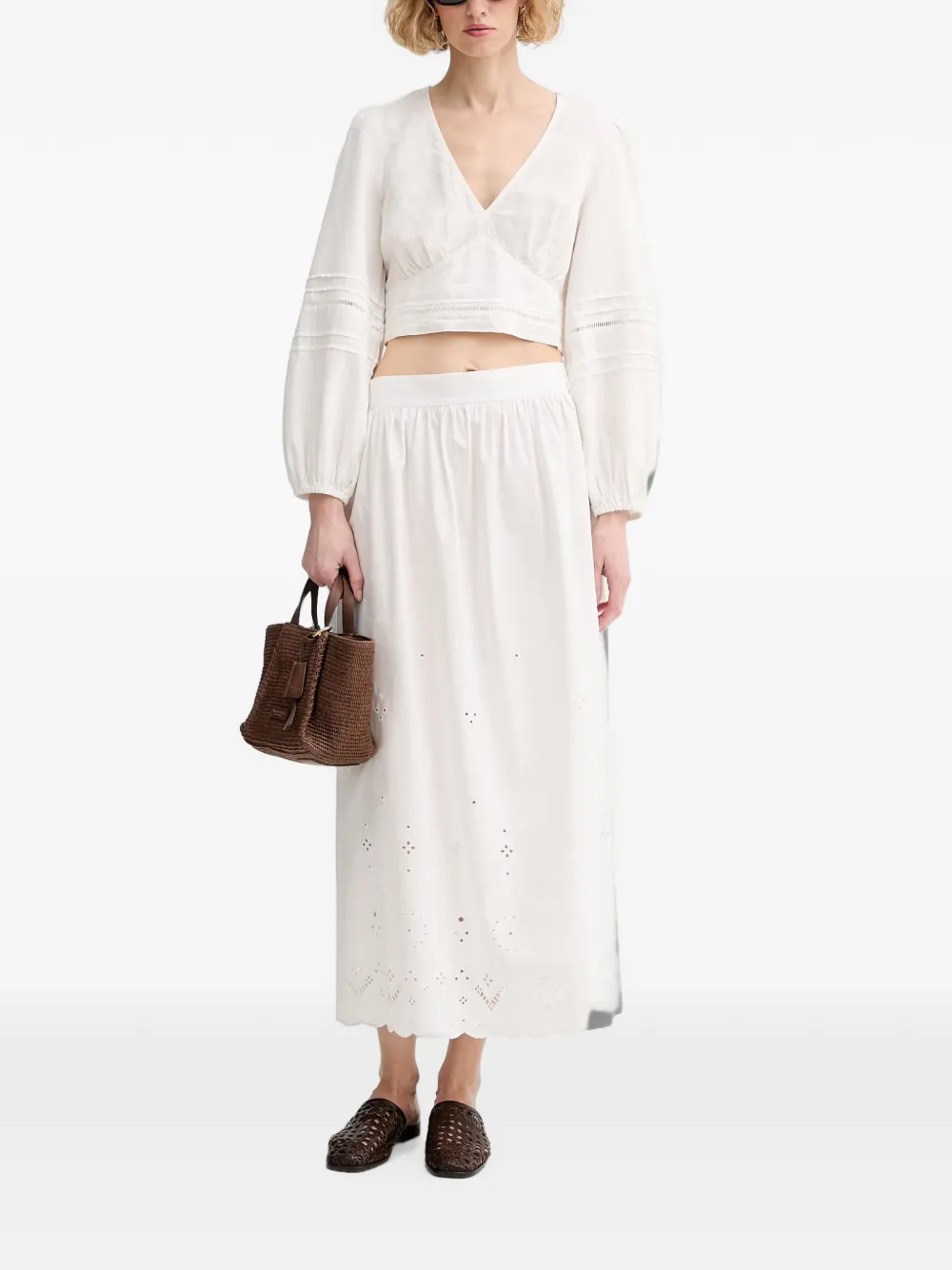 Marc O'Polo Broderie anglaise jurk Wit
