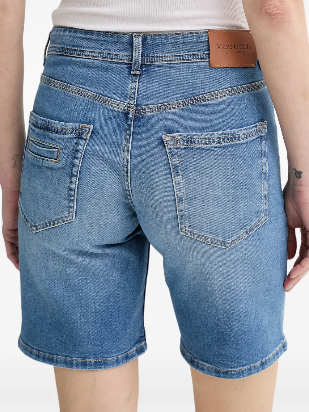 Marc O'Polo faded-effect five-pocket shorts Blauw