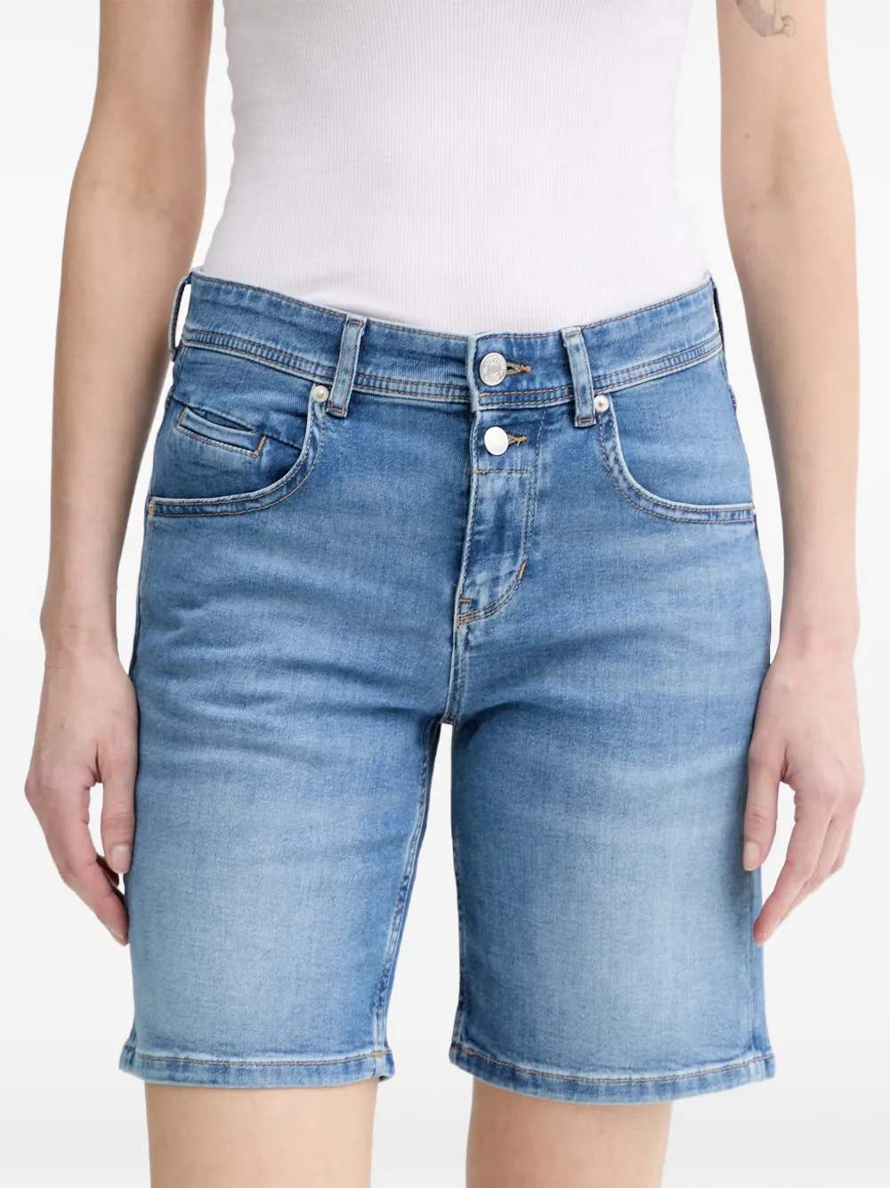 Marc O'Polo faded-effect five-pocket shorts Blauw