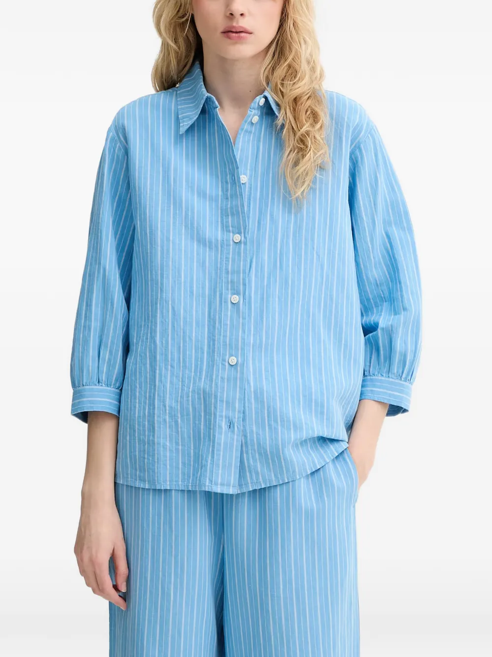Marc O'Polo striped tie-back shirt Blauw