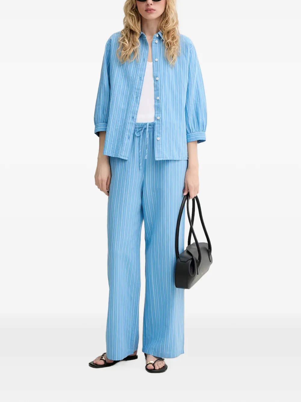Marc O'Polo striped tie-back shirt Blauw