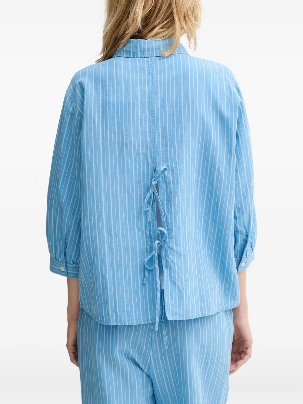 Marc O'Polo striped tie-back shirt Blauw