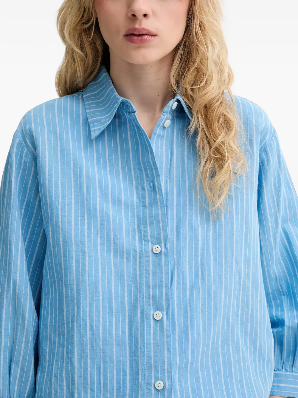 Marc O'Polo striped tie-back shirt Blauw
