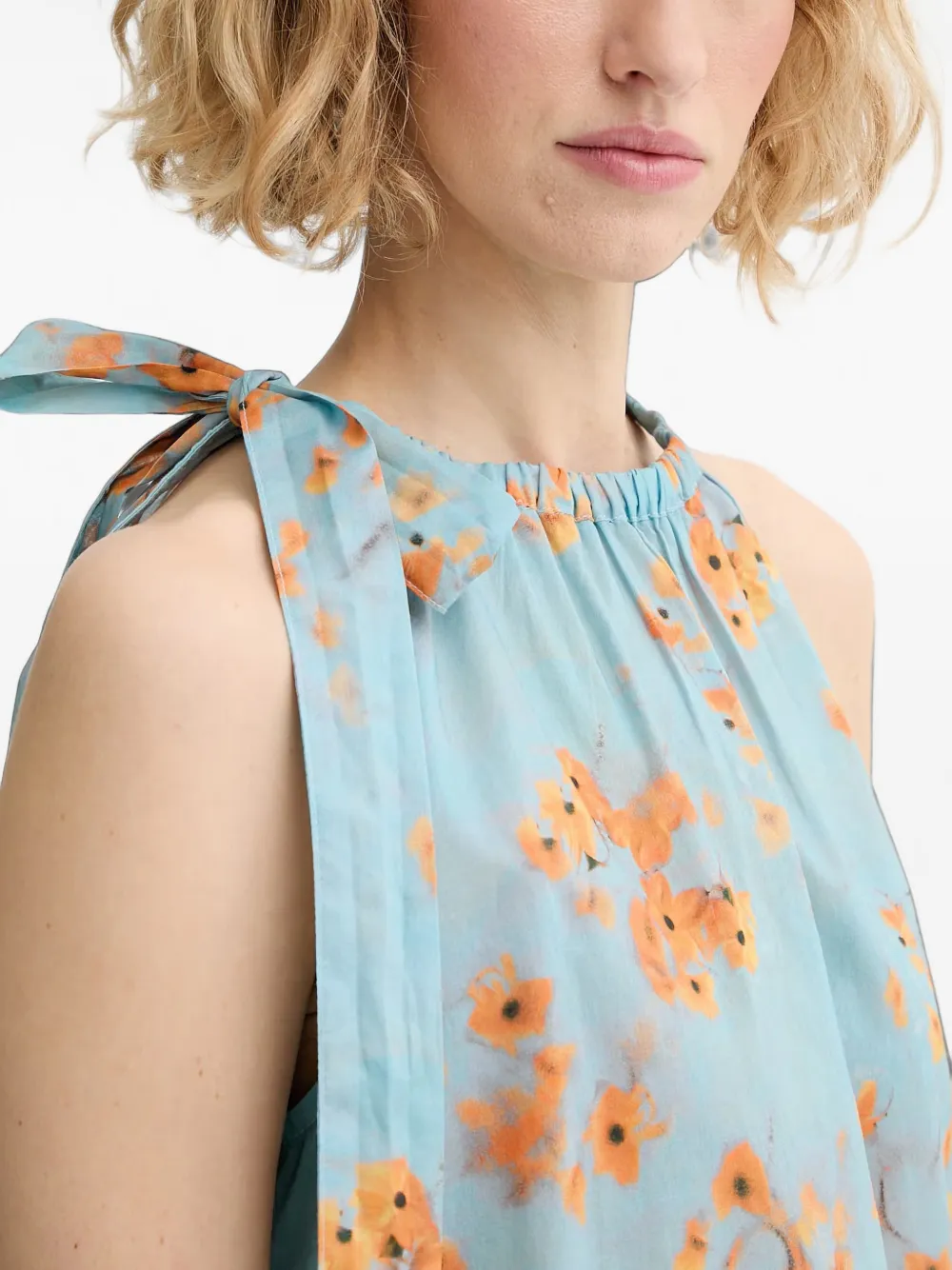 Marc O'Polo floral-print tie-fastening top Blauw