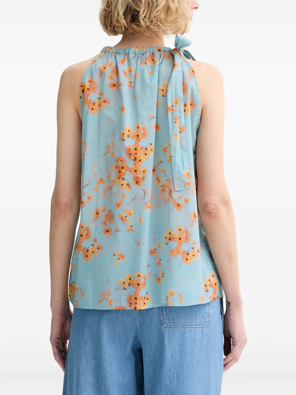 Marc O'Polo floral-print tie-fastening top Blauw