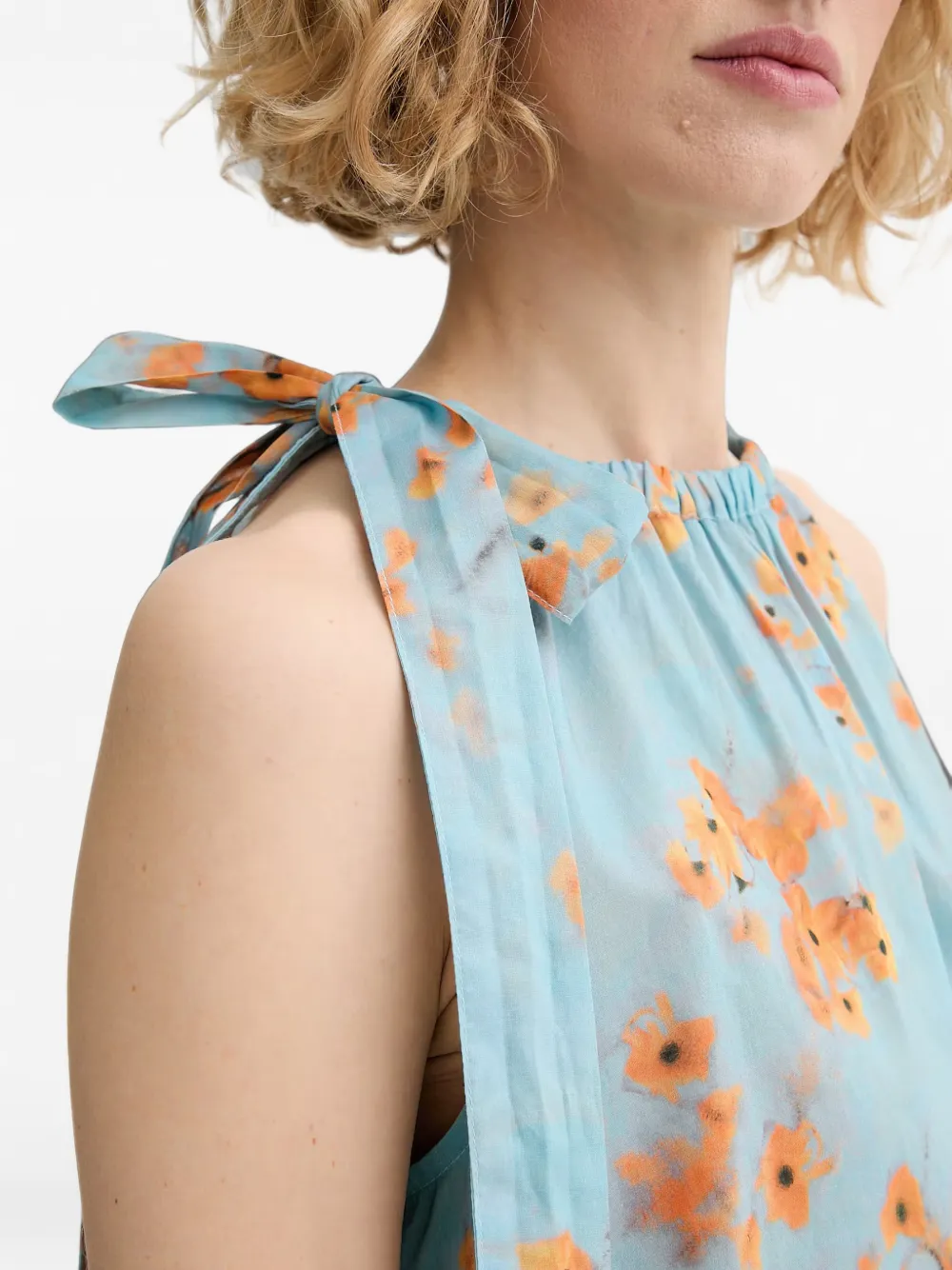 Marc O'Polo floral-print tie-fastening top Blauw