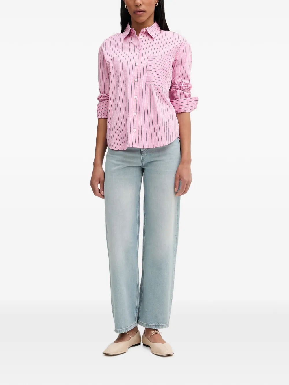 Marc O'Polo chest-pocket striped shirt Roze