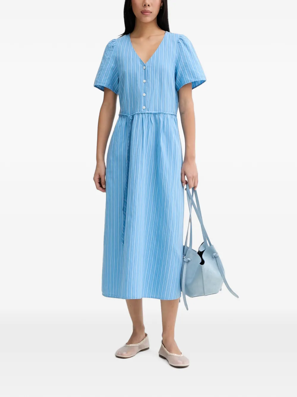 Marc O'Polo striped V-neck midi dress Blauw