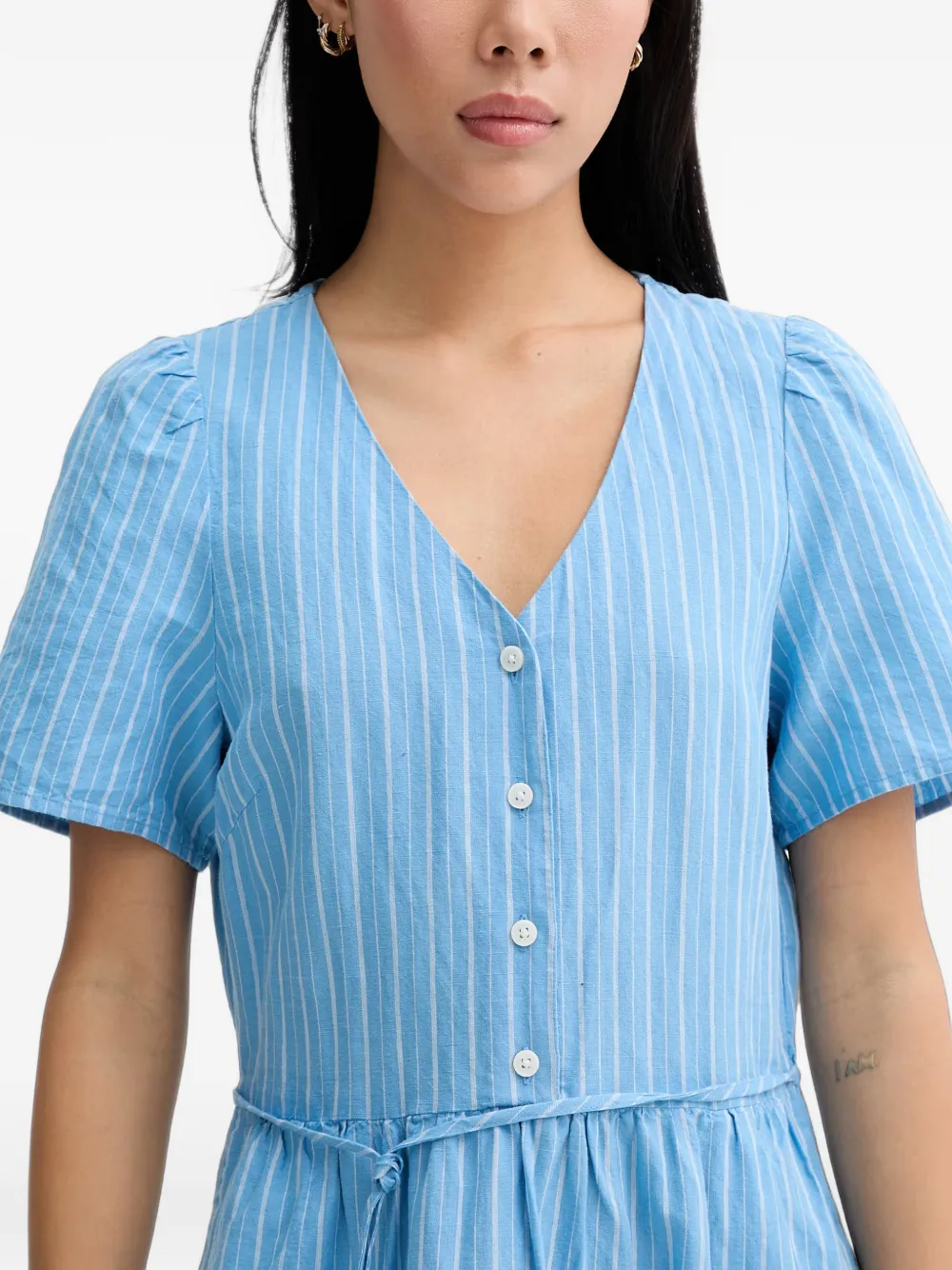 Marc O'Polo striped V-neck midi dress Blauw