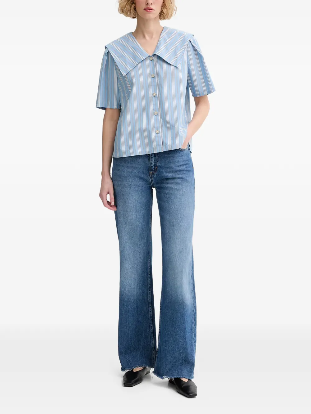 Marc O'Polo striped sailor-collar shirt Blauw