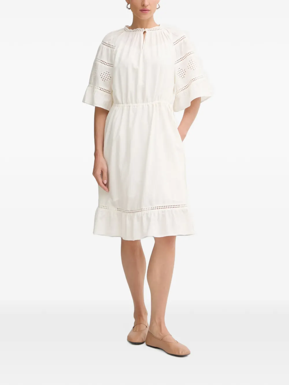 Marc O'Polo Broderie anglaise mini-jurk Wit