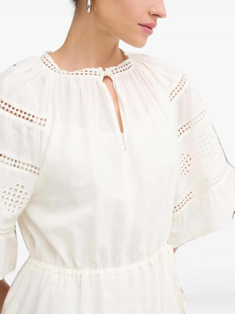 Marc O'Polo Broderie anglaise mini-jurk Wit