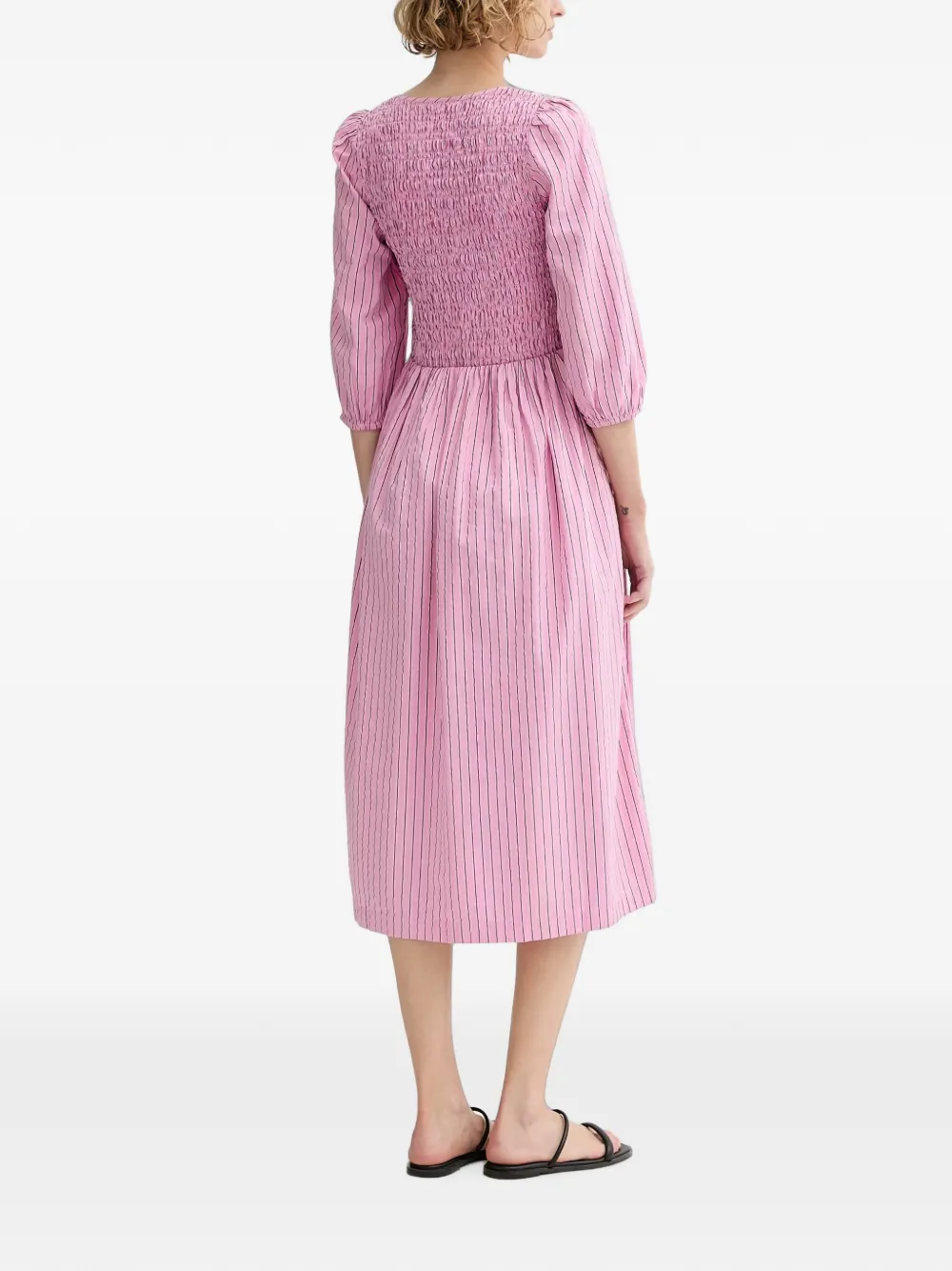 Marc O'Polo striped shirred midi dress Roze