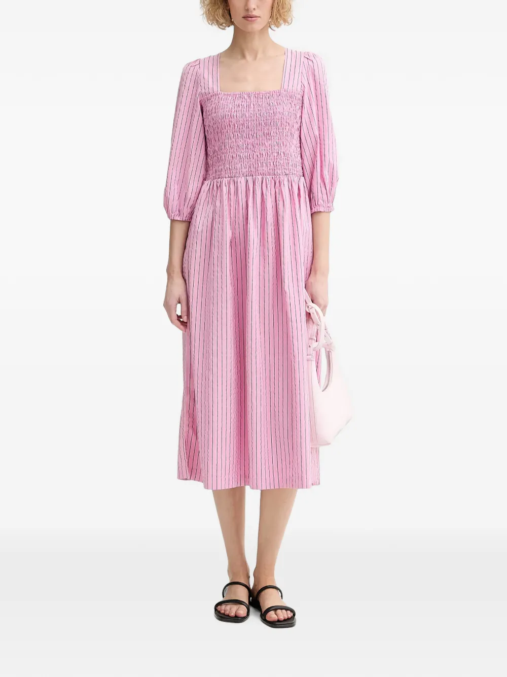 Marc O'Polo striped shirred midi dress Roze