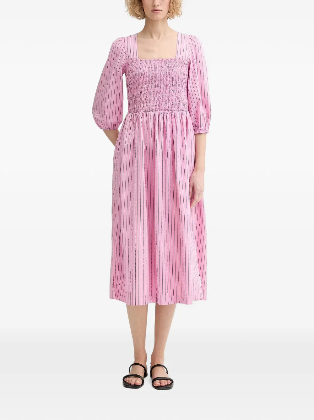 Marc O'Polo striped shirred midi dress