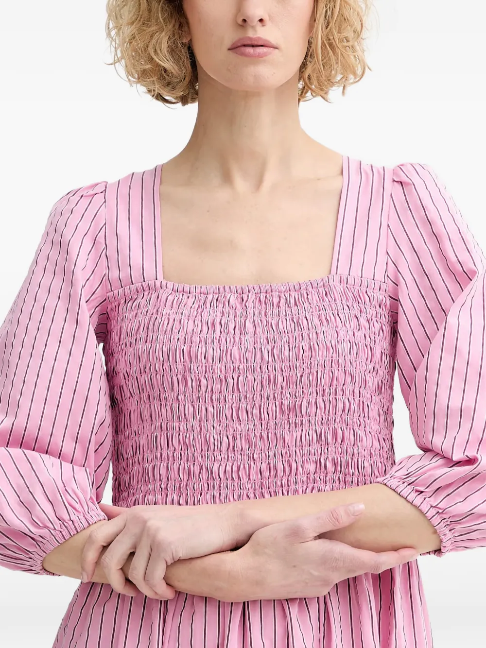 Marc O'Polo striped shirred midi dress Roze