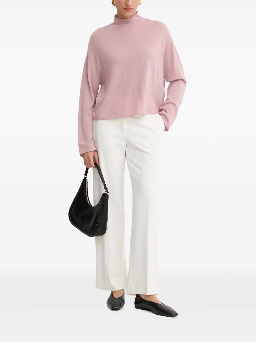 Marc O'Polo Trui met hoge hals en opgerolde afwerking Roze