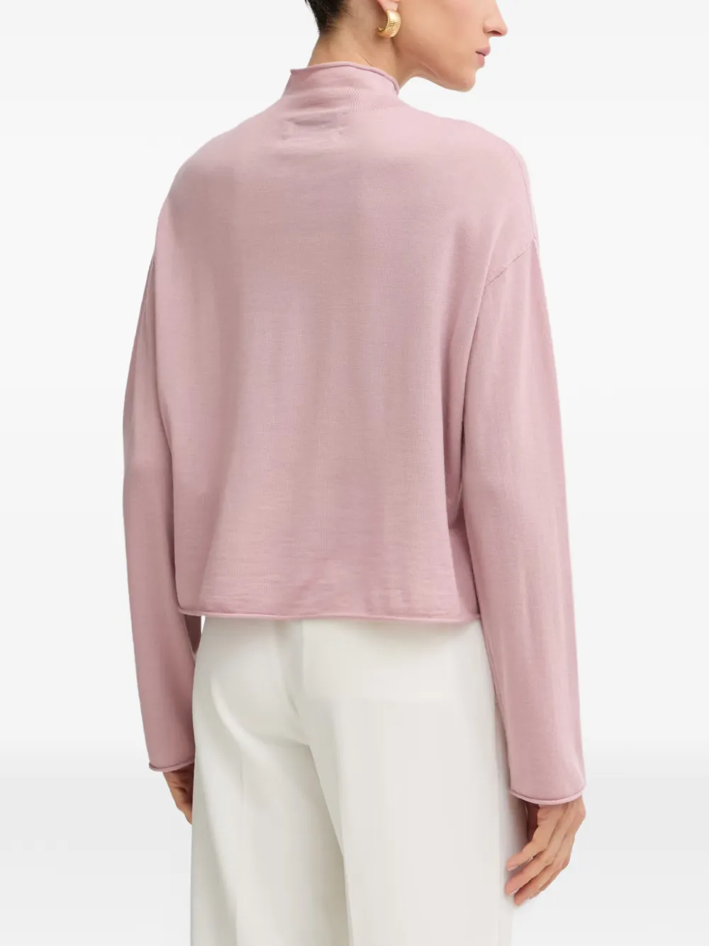 Marc O'Polo Trui met hoge hals en opgerolde afwerking Roze