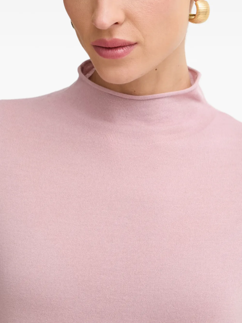 Marc O'Polo Trui met hoge hals en opgerolde afwerking Roze