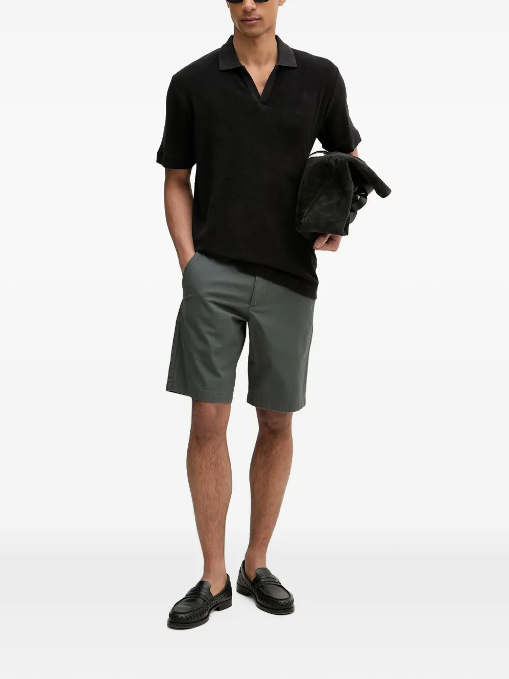 Marc O'Polo V-neck polo shirt Zwart