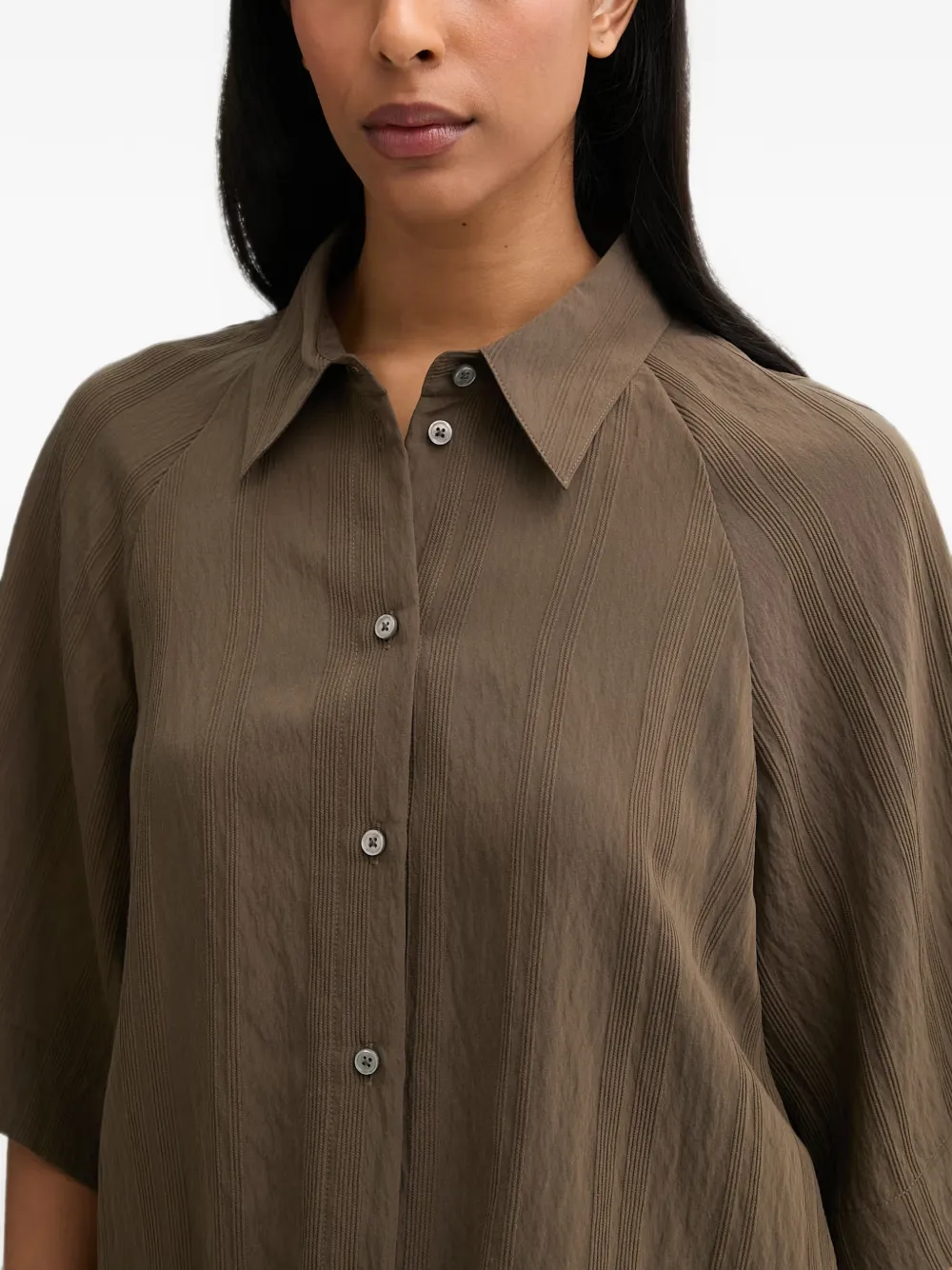 Marc O'Polo Blouse met trekkoord en verticale streep Bruin