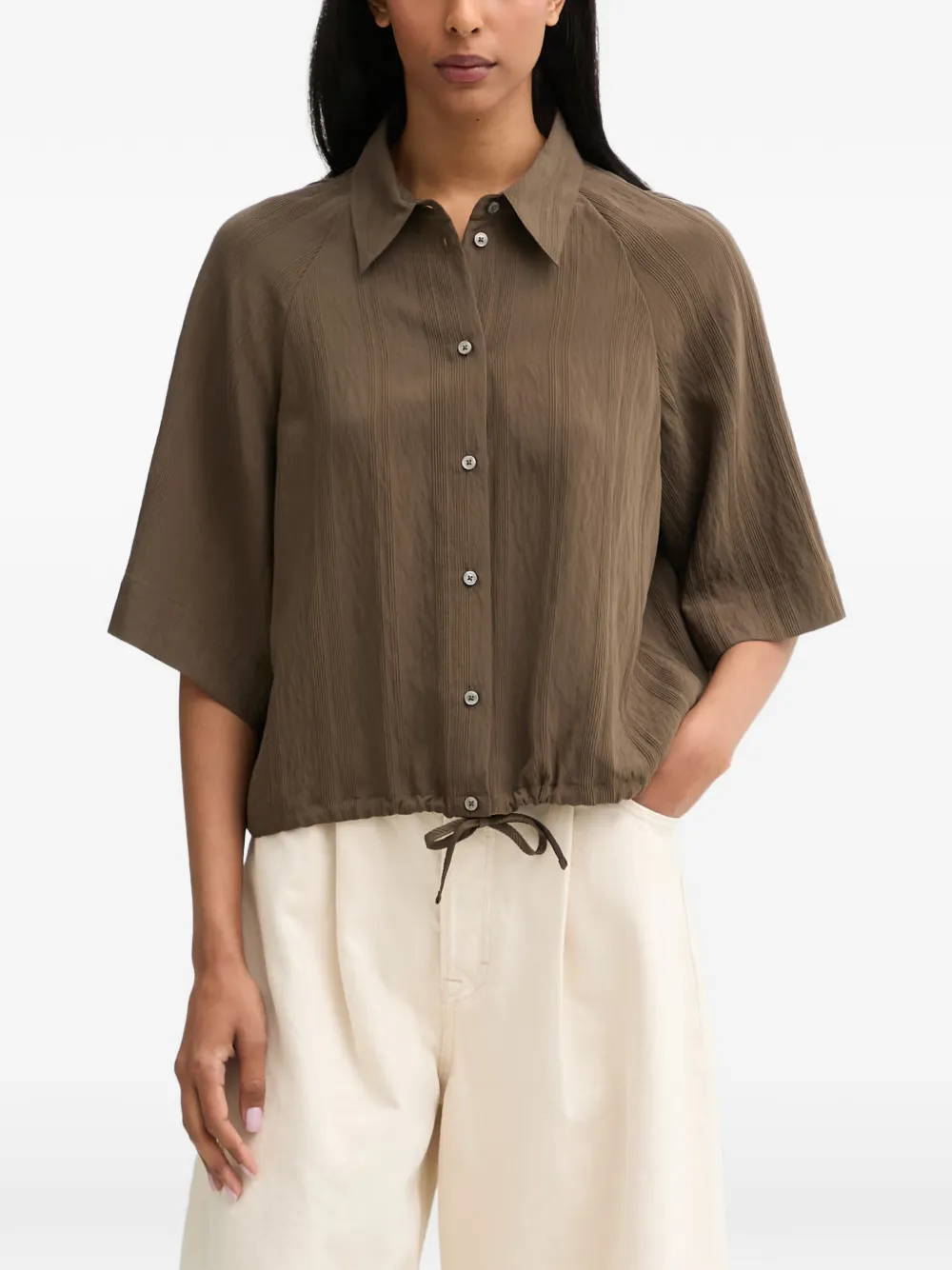 Marc O'Polo drawstring-hem vertical-stripe blouse - Marrone