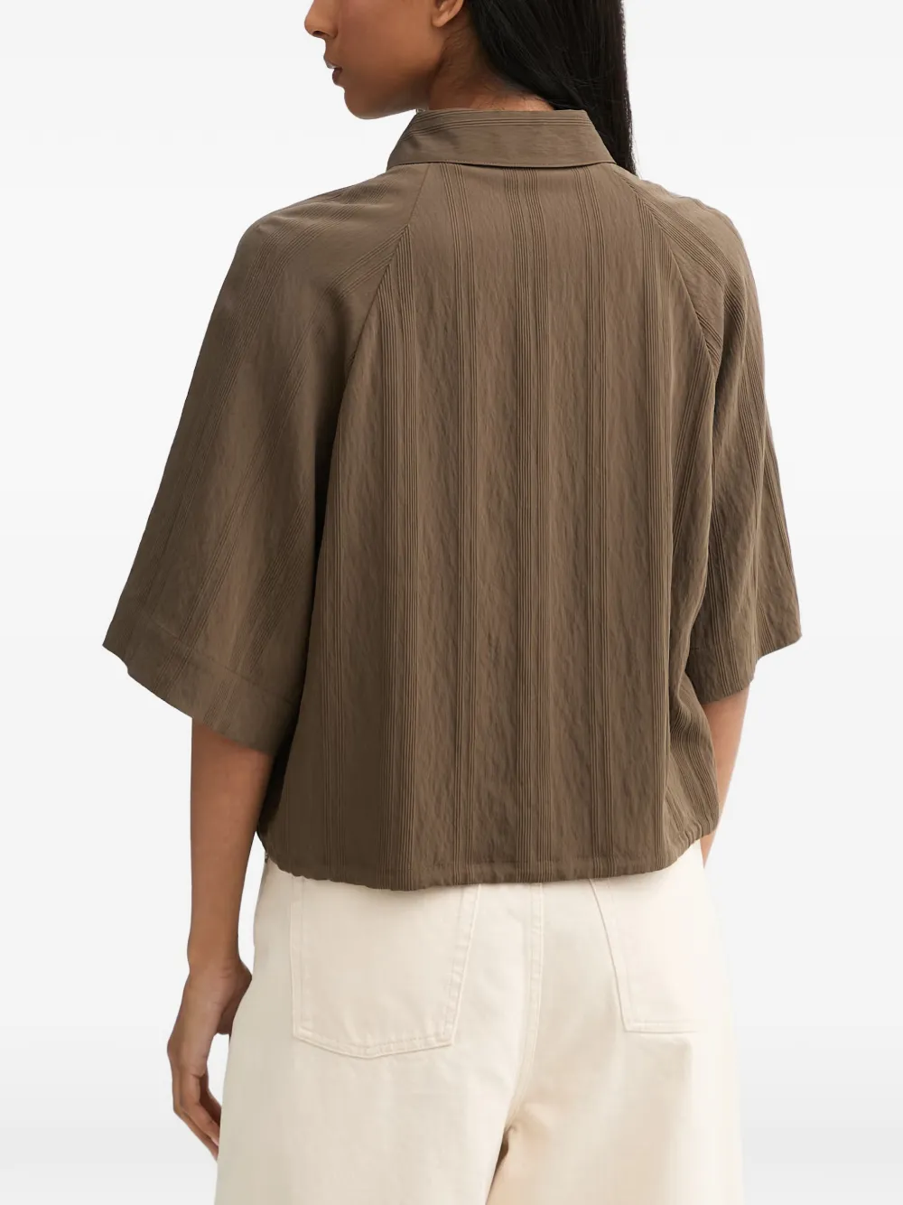 Marc O'Polo Blouse met trekkoord en verticale streep Bruin