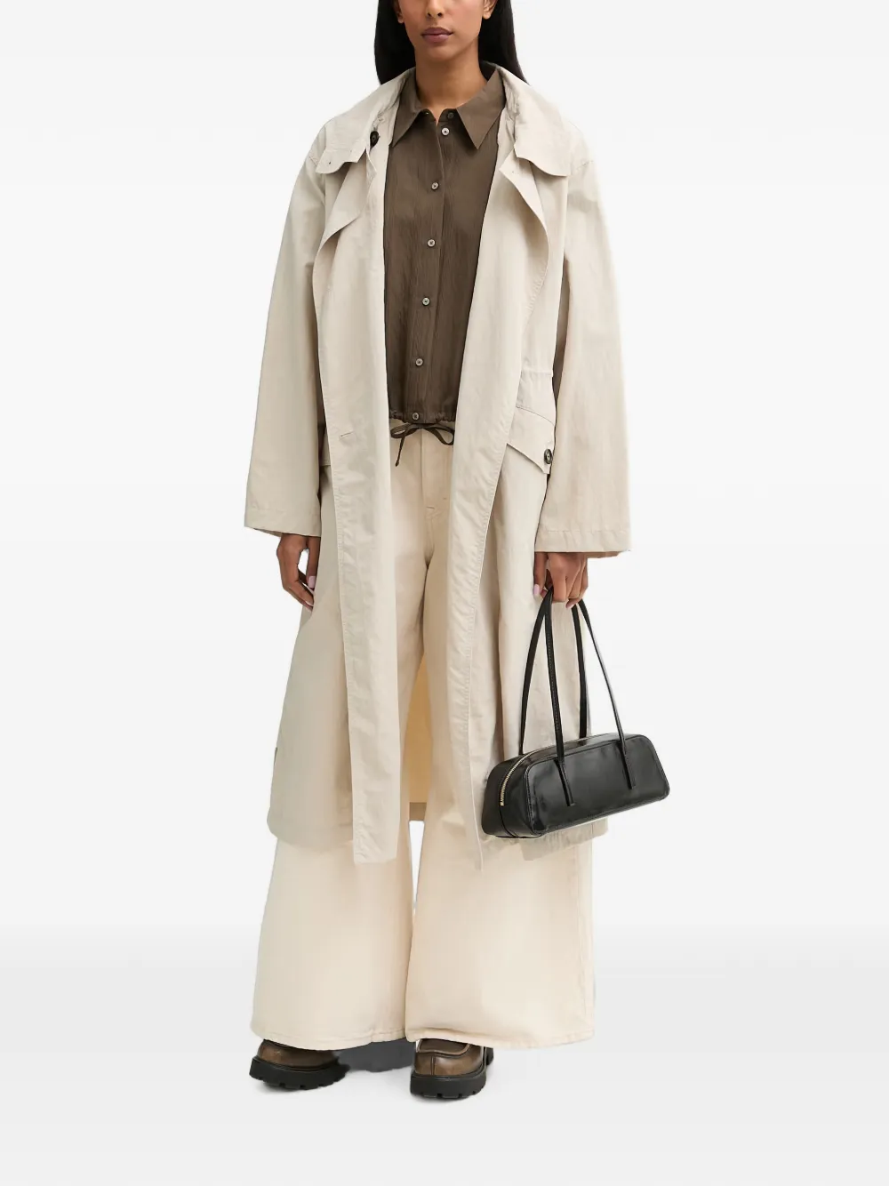Marc O'Polo Blouse met trekkoord en verticale streep Bruin