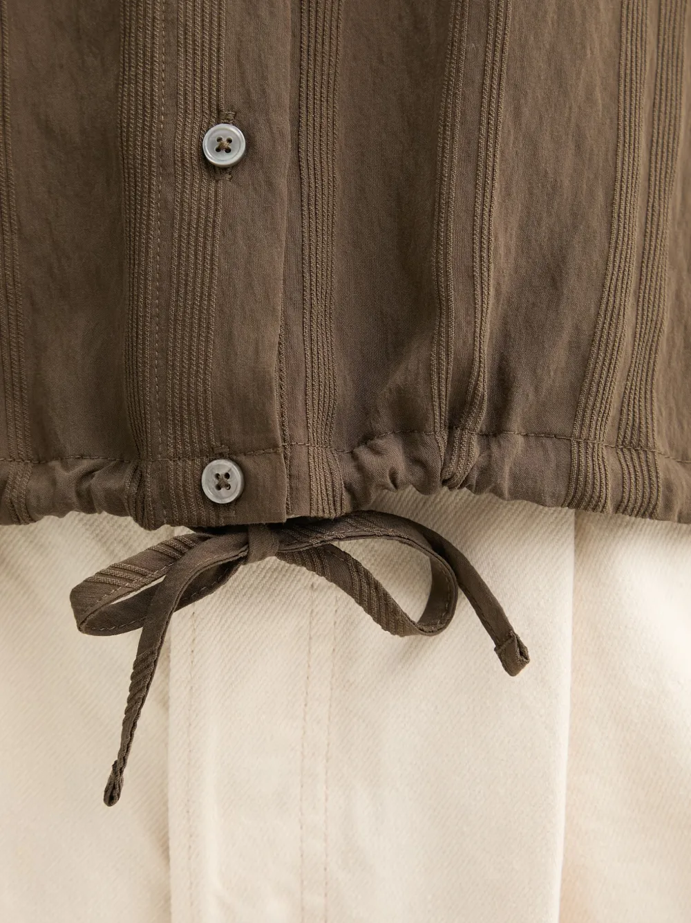 Marc O'Polo Blouse met trekkoord en verticale streep Bruin