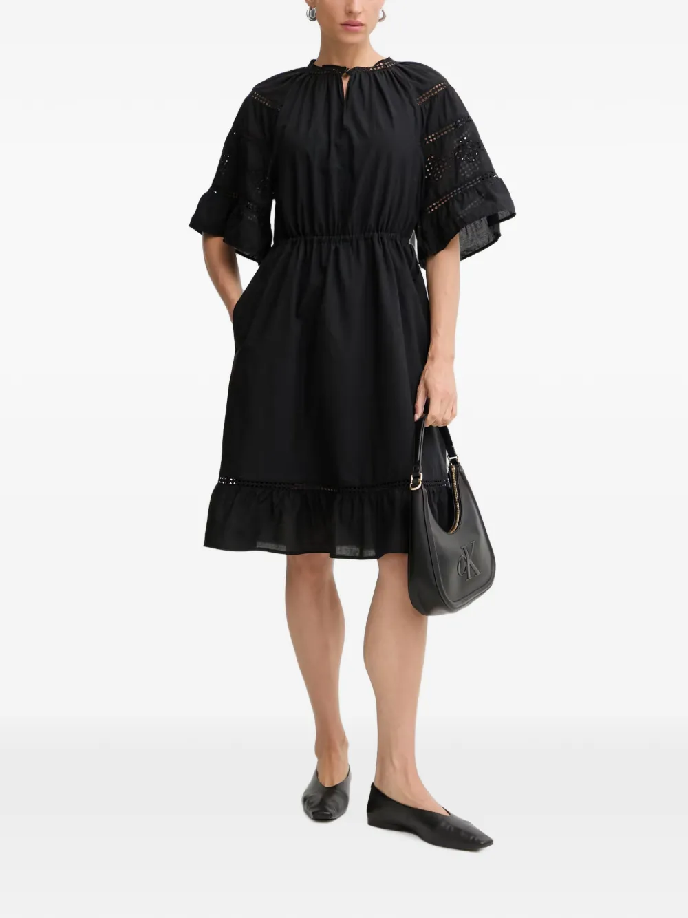 Marc O'Polo Broderie anglaise mini-jurk Zwart