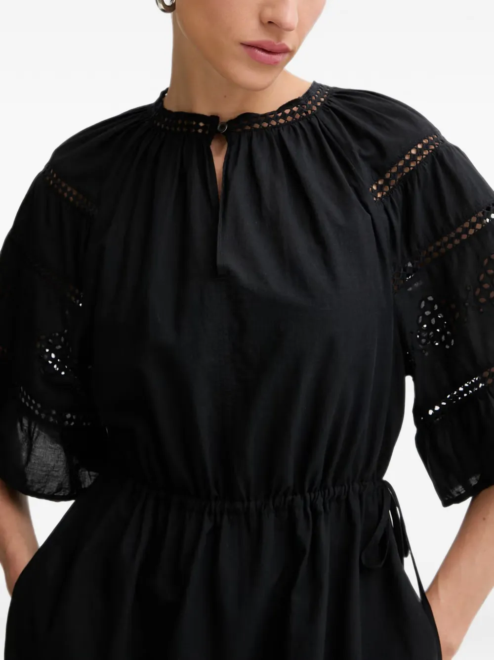 Marc O'Polo Broderie anglaise mini-jurk Zwart
