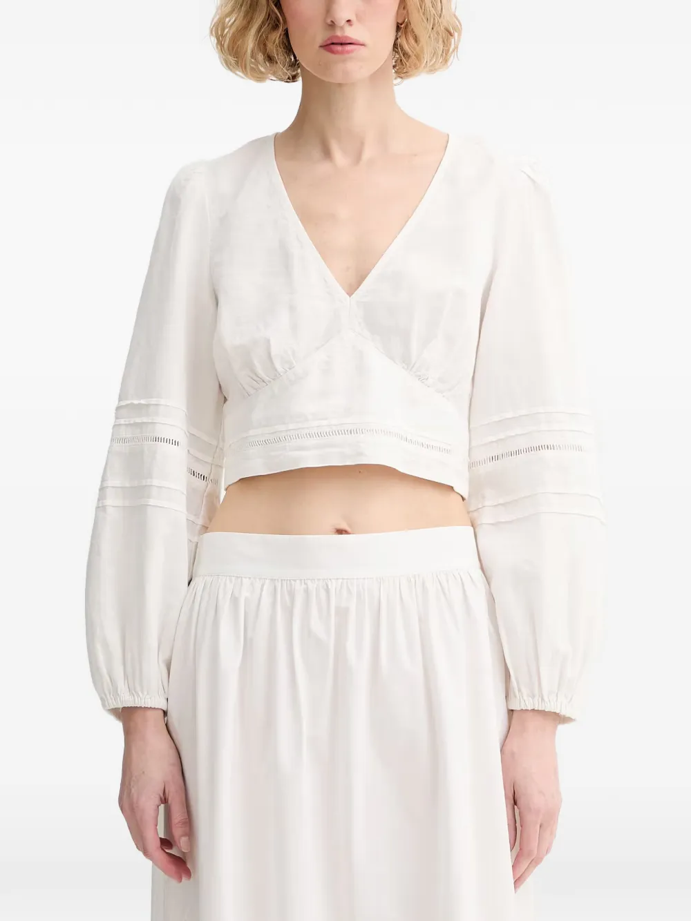 Marc O'Polo ladder-stitch cropped blouse - Bianco