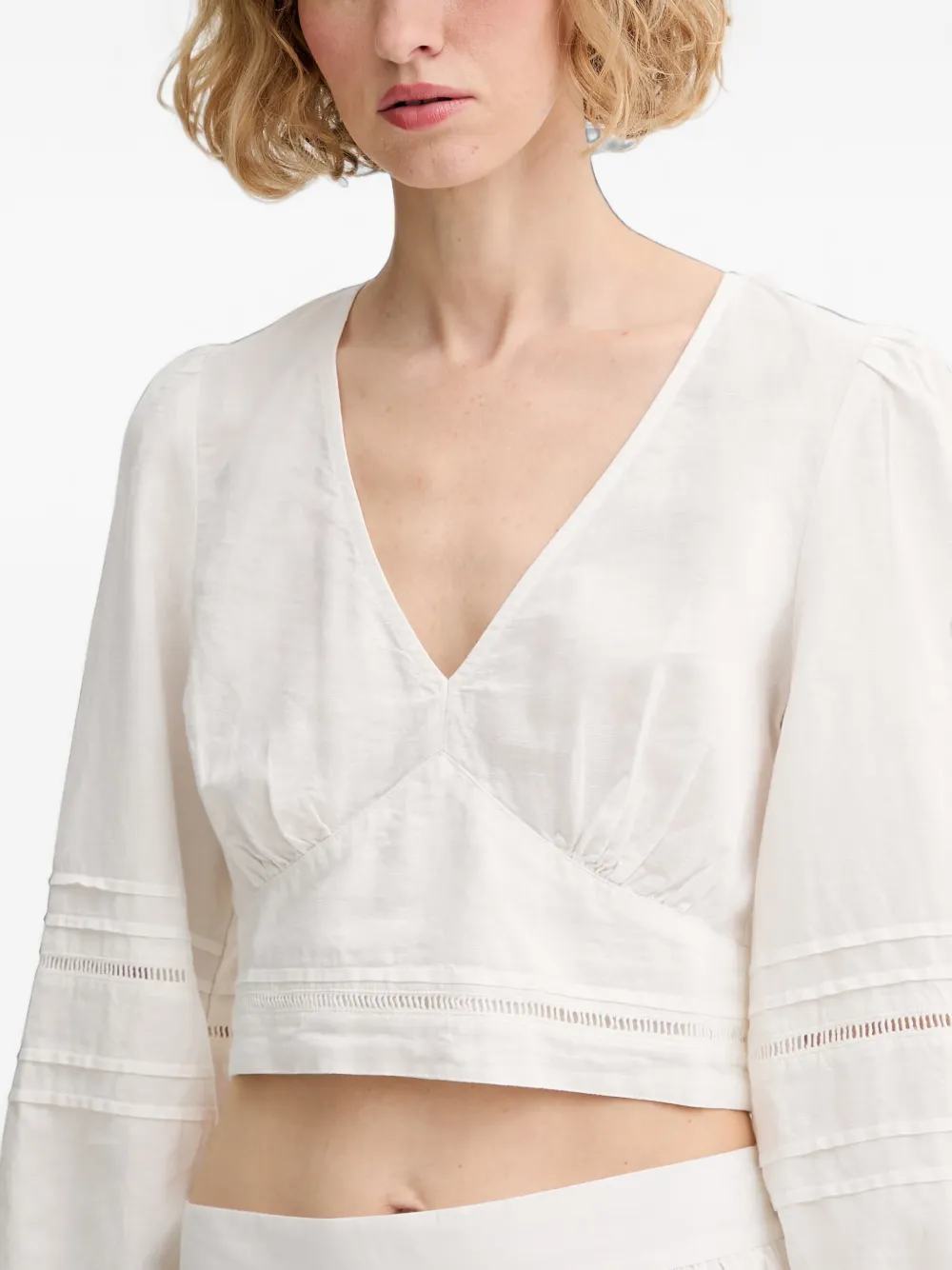 Marc O'Polo Cropped blouse met ladderstiksel Wit