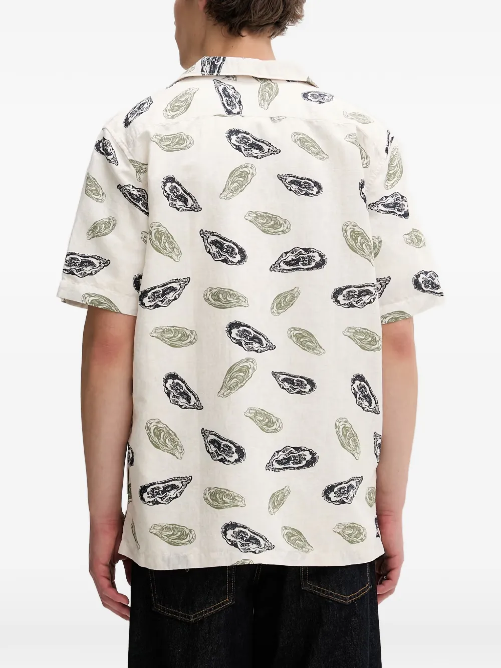 Marc O'Polo Overhemd met korte mouwen en oesterprint Beige