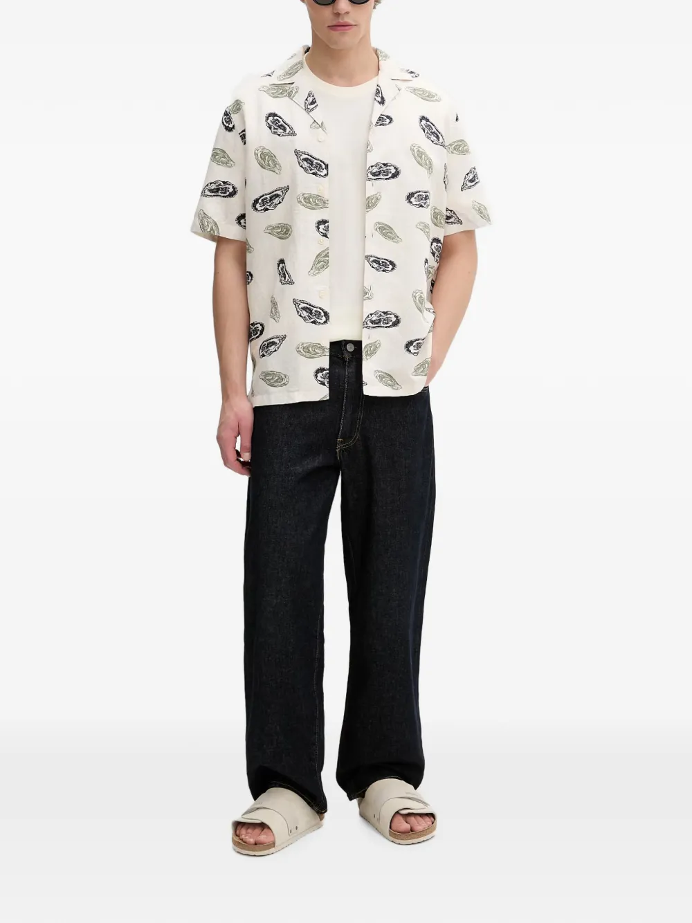 Marc O'Polo Overhemd met korte mouwen en oesterprint Beige