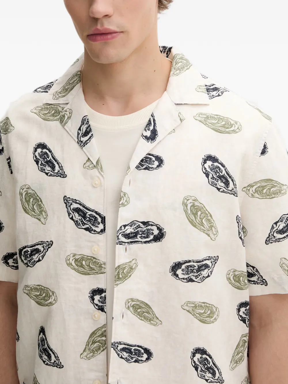 Marc O'Polo Overhemd met korte mouwen en oesterprint Beige