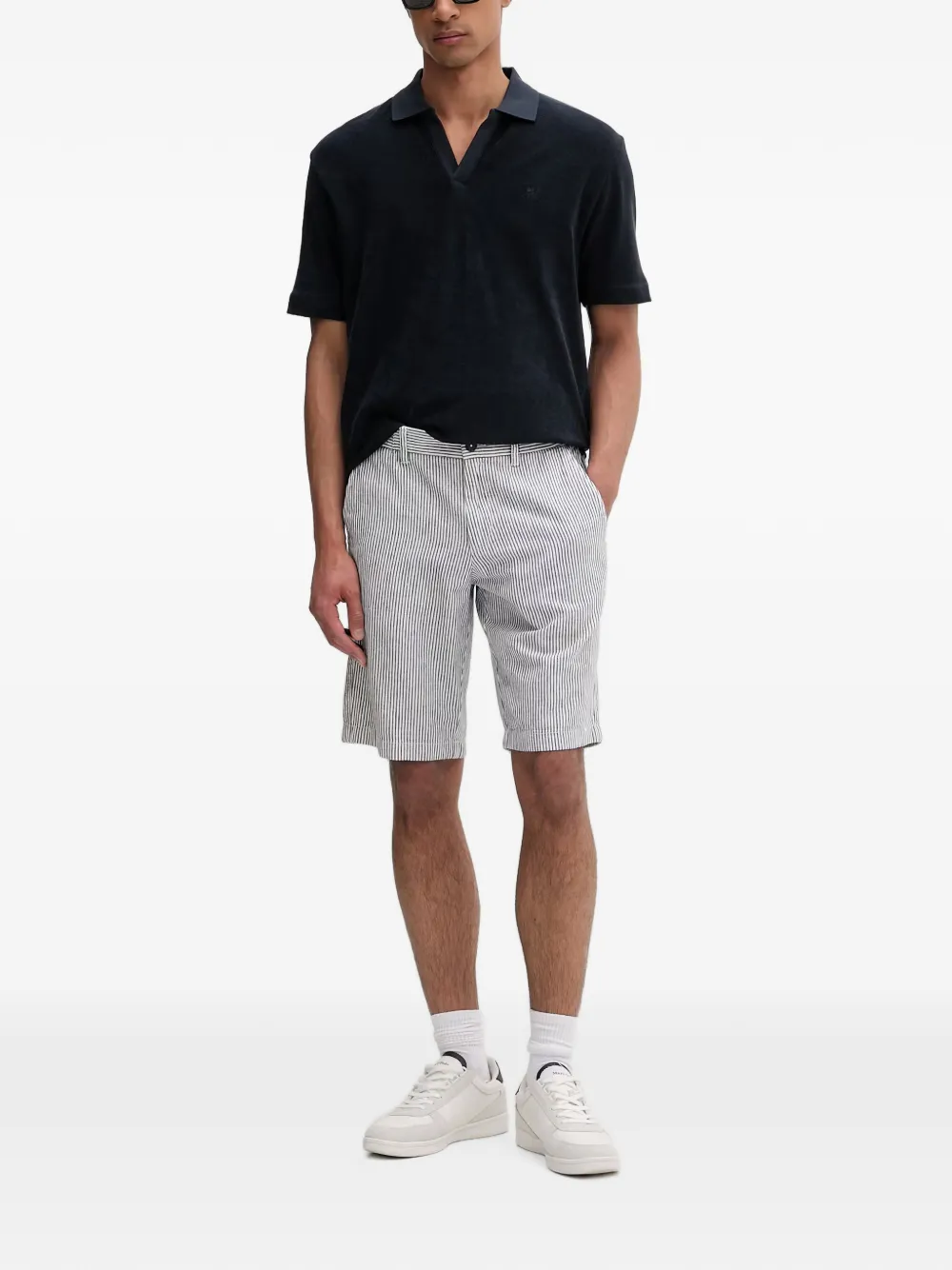 Marc O'Polo Toweling T-shirt met V-hals Blauw
