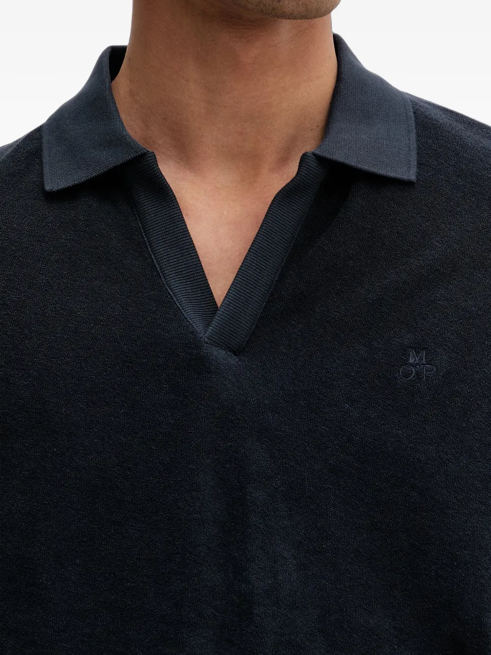 Marc O'Polo Toweling T-shirt met V-hals Blauw