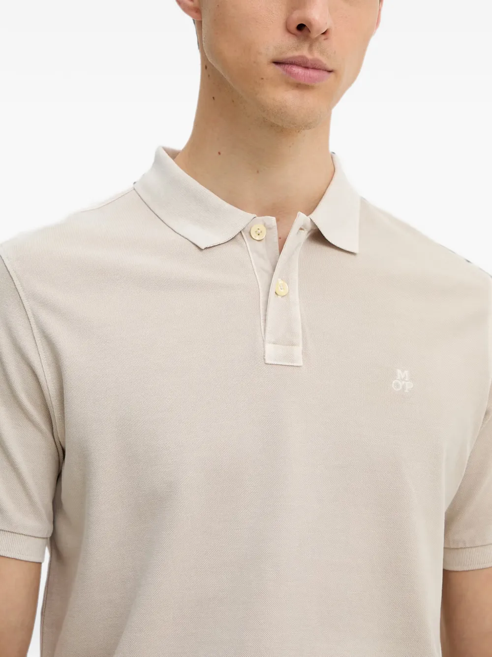 Marc O'Polo Piqué poloshirt met geborduurd logo Beige