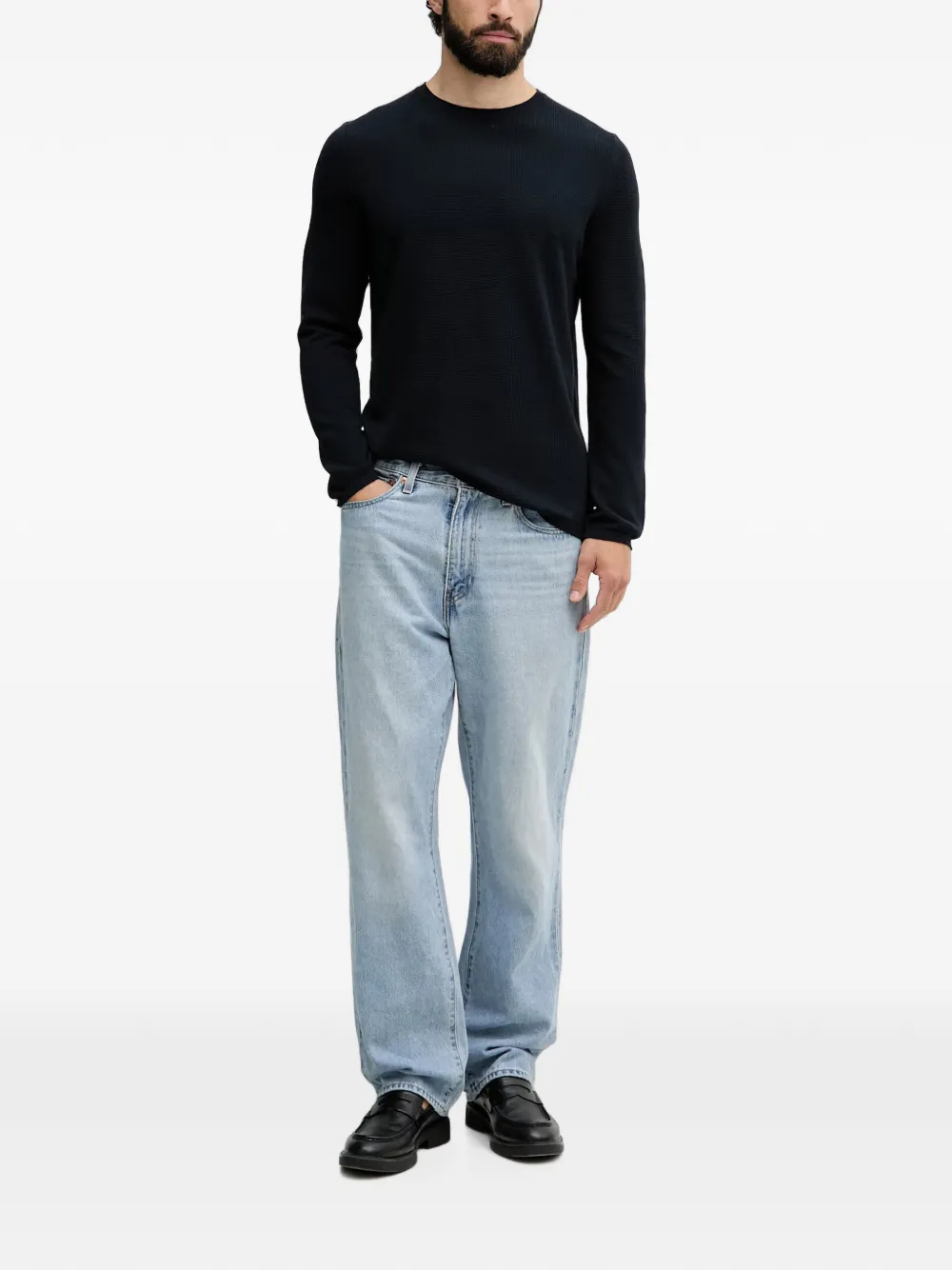 Marc O'Polo Wafelgebreide trui met lange mouwen Blauw