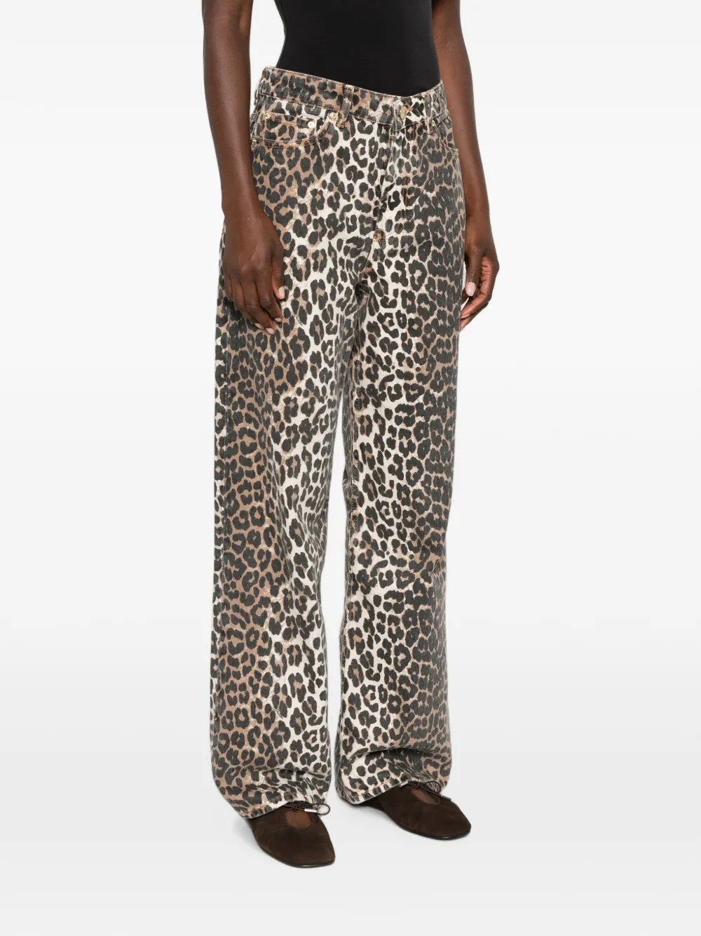 GANNI Jeans met luipaardprint Beige