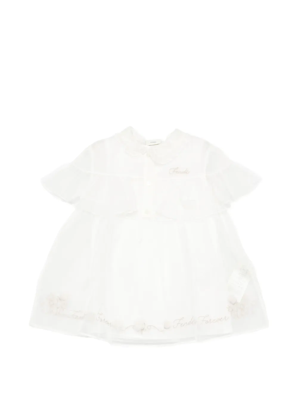 Fendi Kids ruffled logo-embroidered dress - Bianco