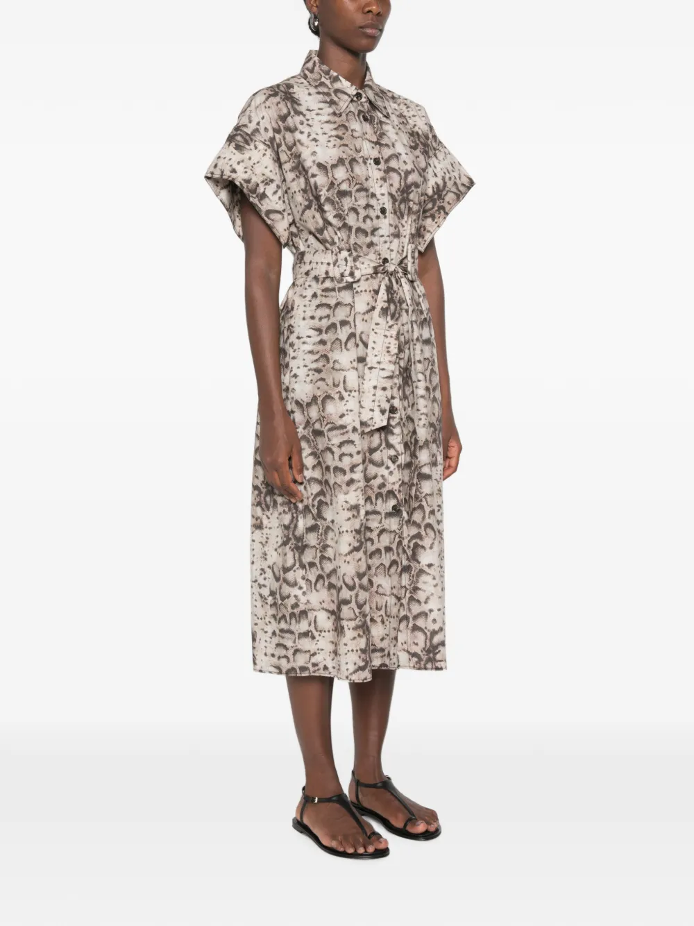 PINKO Midi-jurk met slangenpatroon en ceintuur Beige