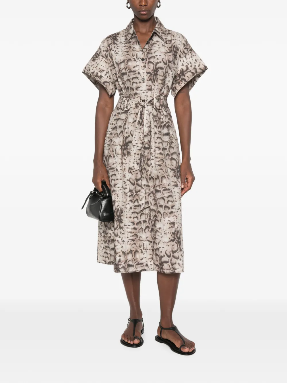 PINKO Midi-jurk met slangenpatroon en ceintuur Beige