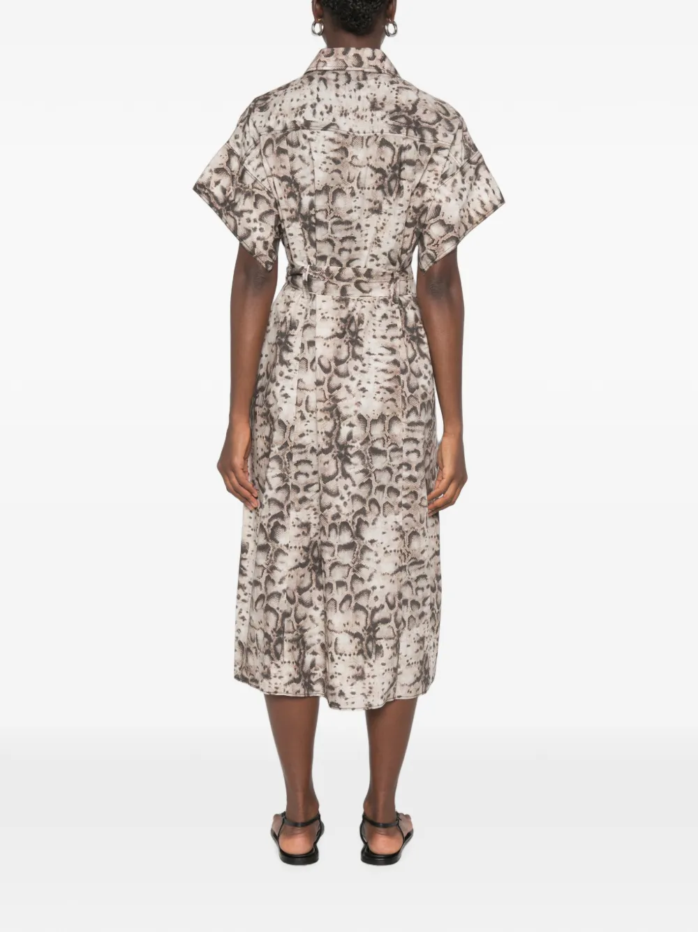 PINKO Midi-jurk met slangenpatroon en ceintuur Beige